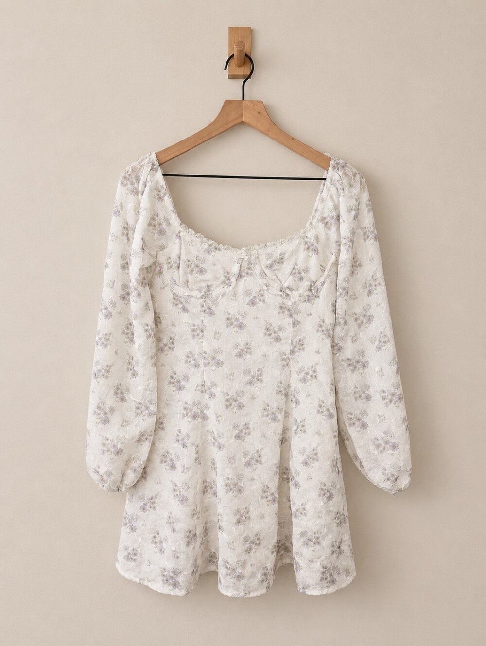 Altar’d State Ivory Purple Floral Babydoll/Cottagecore Mini Dress Small